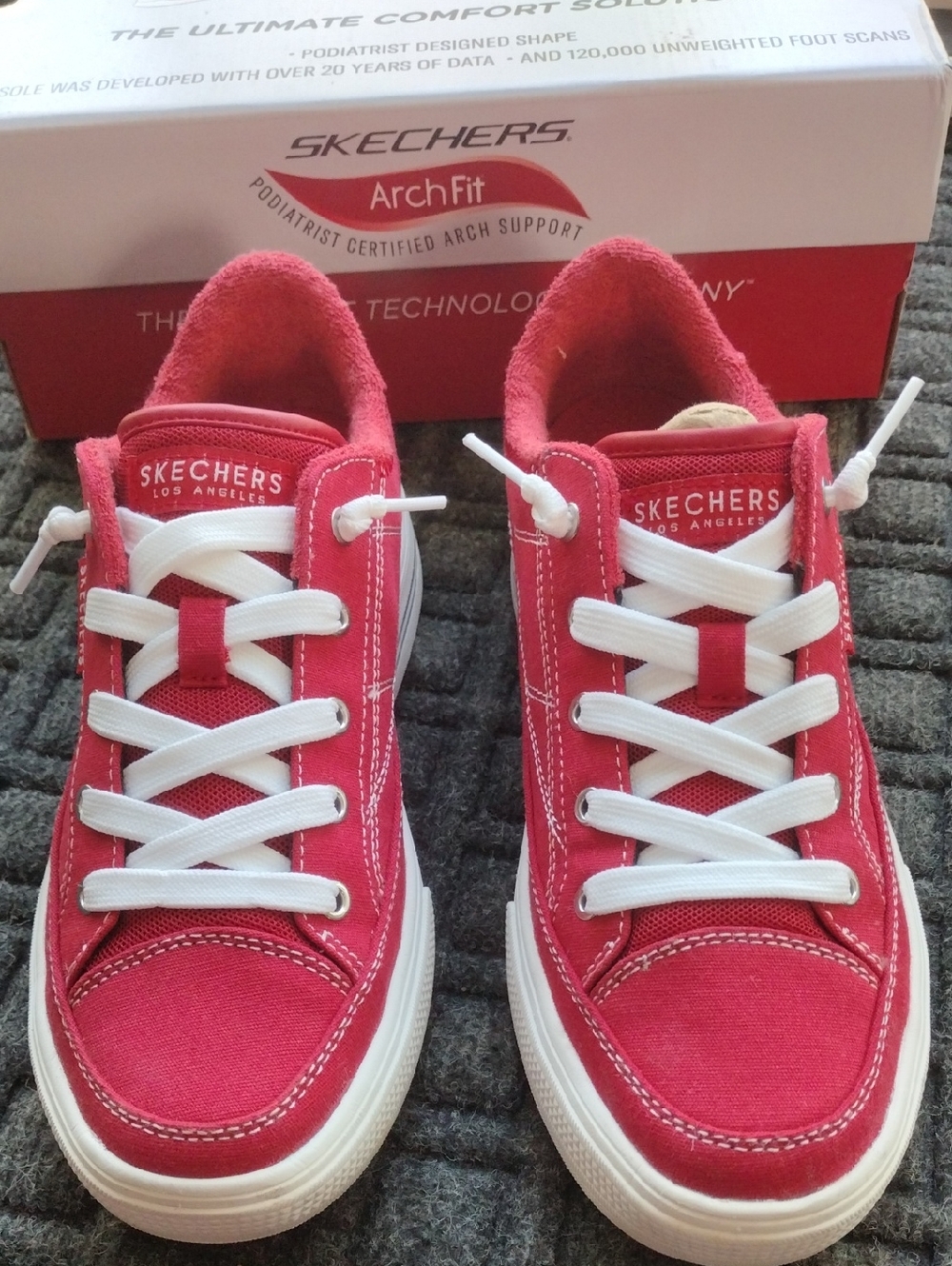 Skechers Red Canvas Low-Top Sneakers with White Laces